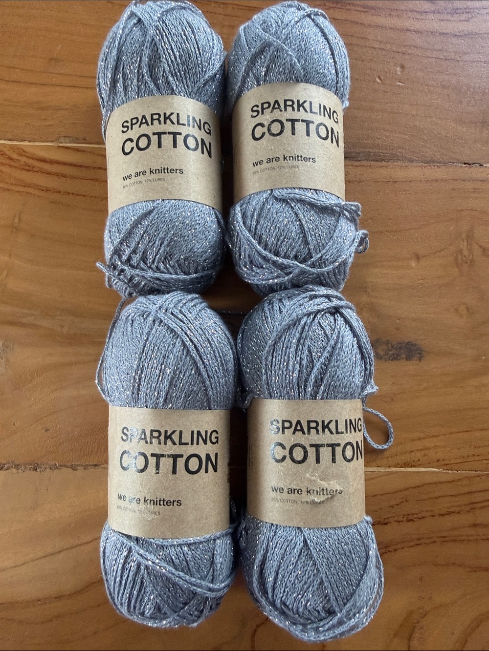 We Are Knitters Sparkling Cotton Yarn Gray Lurex Glitter Lot 4 50g Skeins